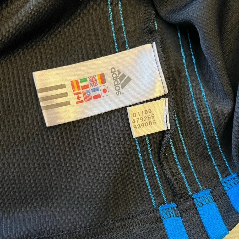 VINTAGE Adidas Men's Black Tee with Blue Accents SIZE L